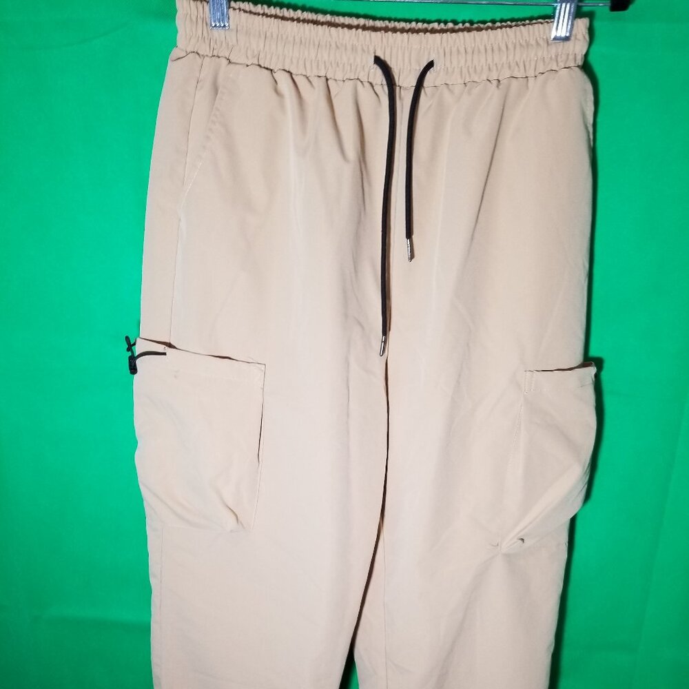 Romwe Womens Medium Straight Leg‎ Tan Cargo Pants Pockets Skate BMX Street Retro
